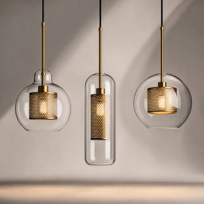 Glass Globe Pendant Light with Brass Fitting