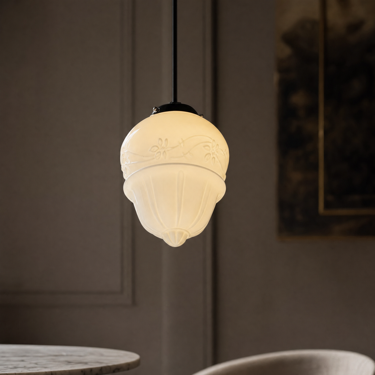 Art Deco Opal Glass Pendant Light
