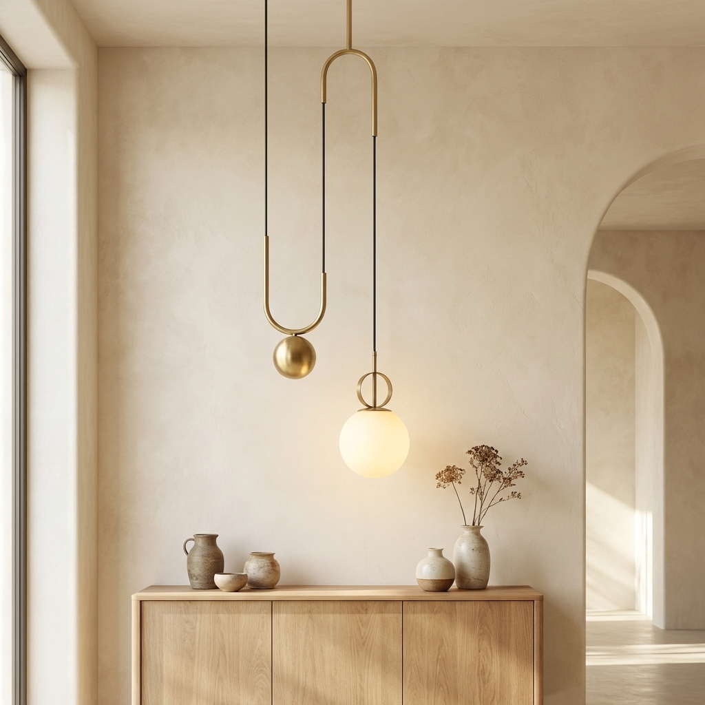 Mid-Century Brass Pulley Pendant Light