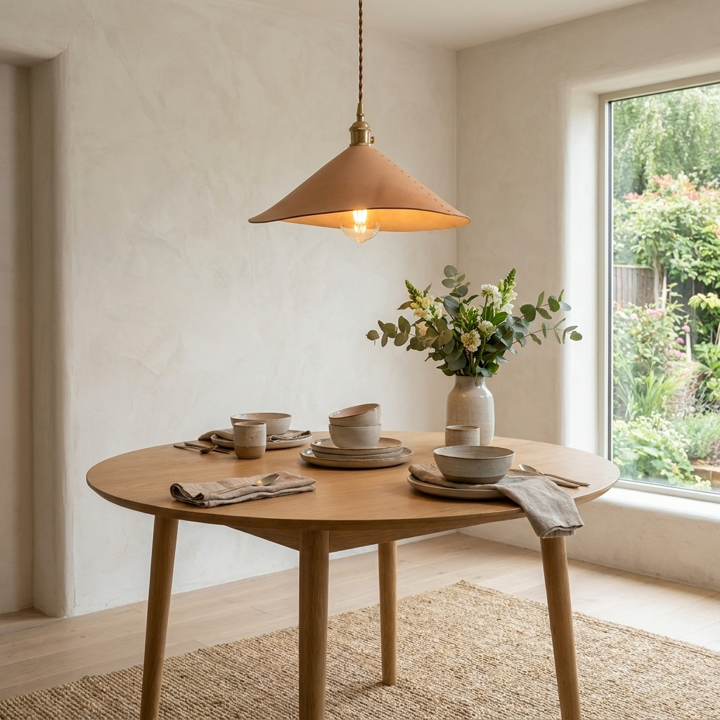 Leather Cone Pendant Light with Brass Fitting